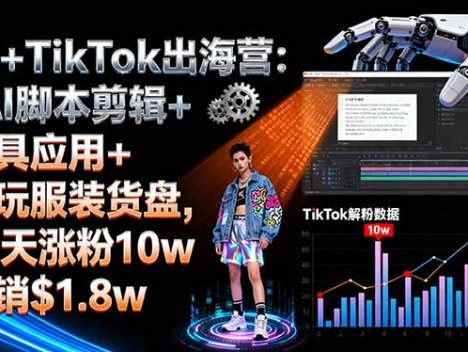 AI+TikTok出海营:AI剪辑+工具应用+潮玩服装货盘,30天涨粉10w月销$1.8w