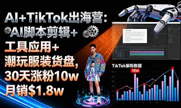 AI+TikTok出海营:AI剪辑+工具应用+潮玩服装货盘,30天涨粉10w月销$1.8w