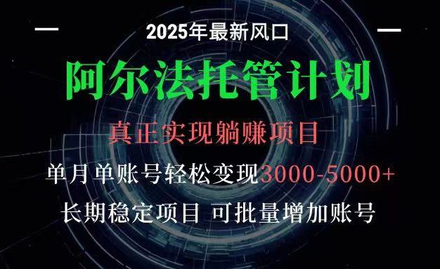 阿尔法托管计划 单账号月入3000-5000，长期稳定项目，新手小白轻松上手