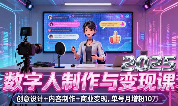 2025数字人制作与变现课，创意设计+内容制作+商业变现，单号月增粉10万+
