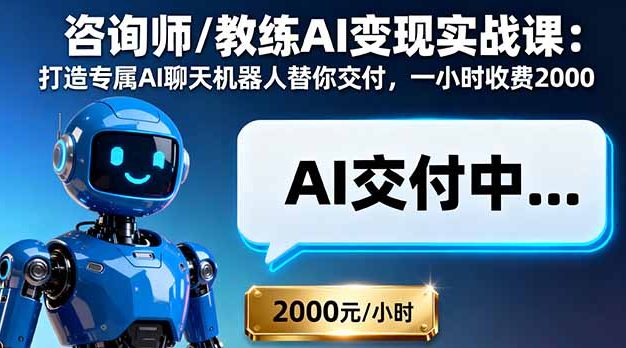 咨询师/教练AI变现实战课：打造专属AI聊天机器人替你交付，一小时收费2000