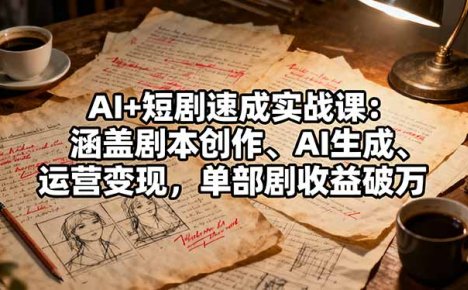 AI+短剧速成实战课:涵盖剧本创作、AI生成、运营变现,单部剧收益破万