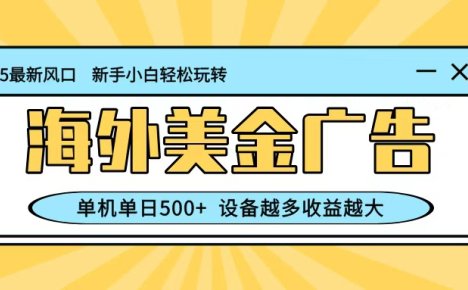 最新蓝海项目，海外美金广告，单机单日500+，可矩阵放大，设备越多收益越大