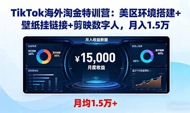 TikTok海外淘金特训营：美区环境搭建+壁纸挂链接+剪映数字人，月入1.5万