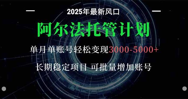 阿尔法托管计划 单账号月入3000-5000，长期稳定项目，新手小白轻松上手。