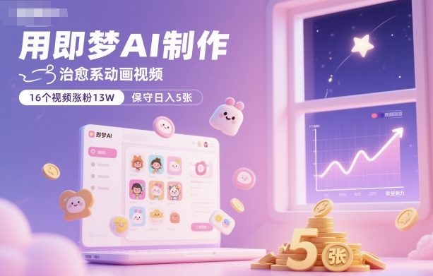 用即梦AI制作治愈系动画视频，16个视频涨粉13W，保守日入5张