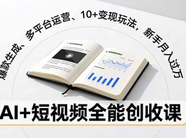 AI+短视频全能创收课，爆款生成、多平台运营、10+变现玩法，新手月入过万
