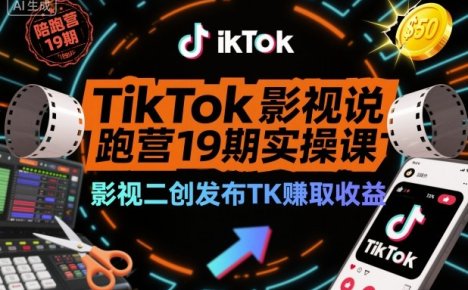 TikTok影视解说陪跑营19期实操课，影视二创发布TK賺取收益，万播收益50美金(更新)