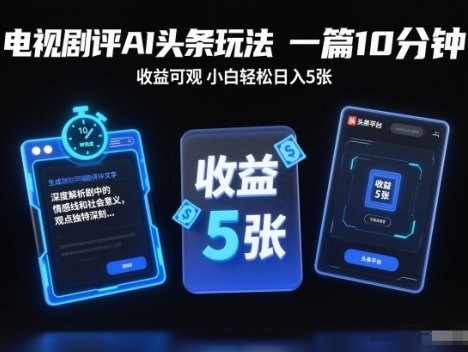 电视剧评AI头条玩法，一篇10分钟，收益可观，小白轻松日入5张+【独家】