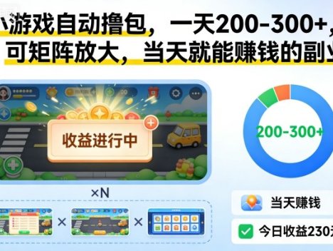 小游戏自动撸包，一天200-300+，可矩阵放大，当天就能賺钱的副业【揭秘】