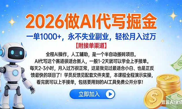 2026做AI代写掘金，一单1000+，永不失业副业，轻松月入过万