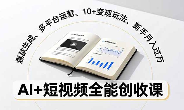 AI+短视频全能创收课，爆款生成、多平台运营、10+变现玩法，新手月入过万