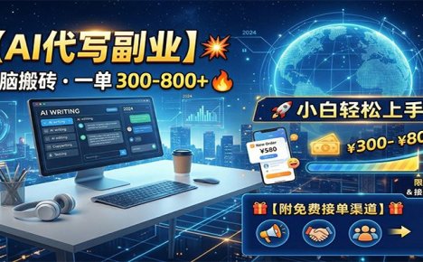 AI代写副业，电脑搬砖，一单300-800+，小白轻松上手，附免费接单渠道