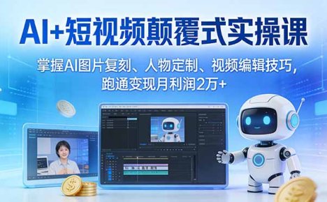 AI+短视频颠覆式实操课：掌握AI图片复刻、人物定制、视频编辑技巧，跑通变现月利润2万+