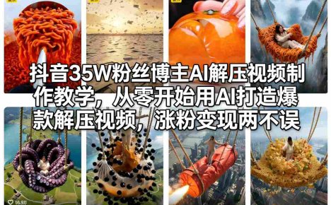 抖音35W粉丝博主AI解压视频制作教学，从零开始用AI打造爆款解压视频，涨粉变现两不误