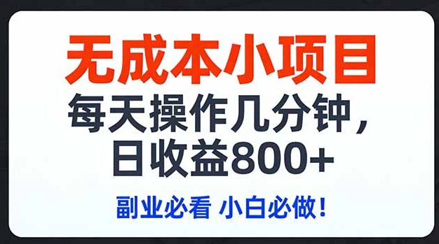 无成本小项目,每天操作几分钟,日收益800+ 副业必看 小白必做！