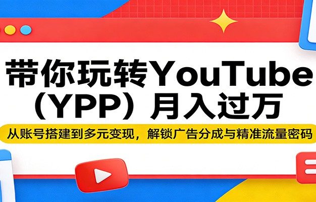 带你玩转YouTube(YPP)月入过万：从账号搭建到多元变现，解锁广告分成与精准流量密码