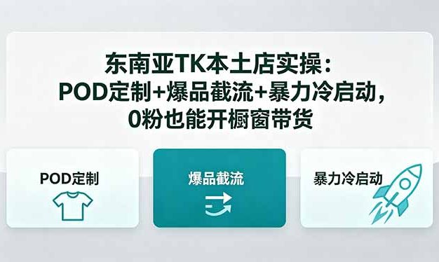 东南亚TK本土店实操-5月更新：POD定制+爆品截流+暴力冷启动，0粉也能开橱窗带货